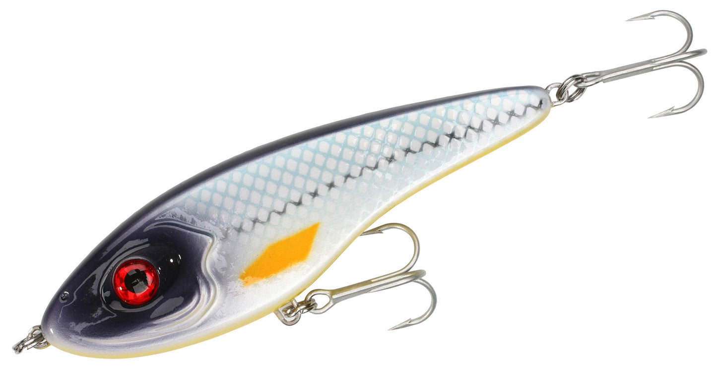 Mikado Fishunter Plate Wobbler 11.5cm in silbernen Design, langsam sinkender Jerkbait für Hechte.