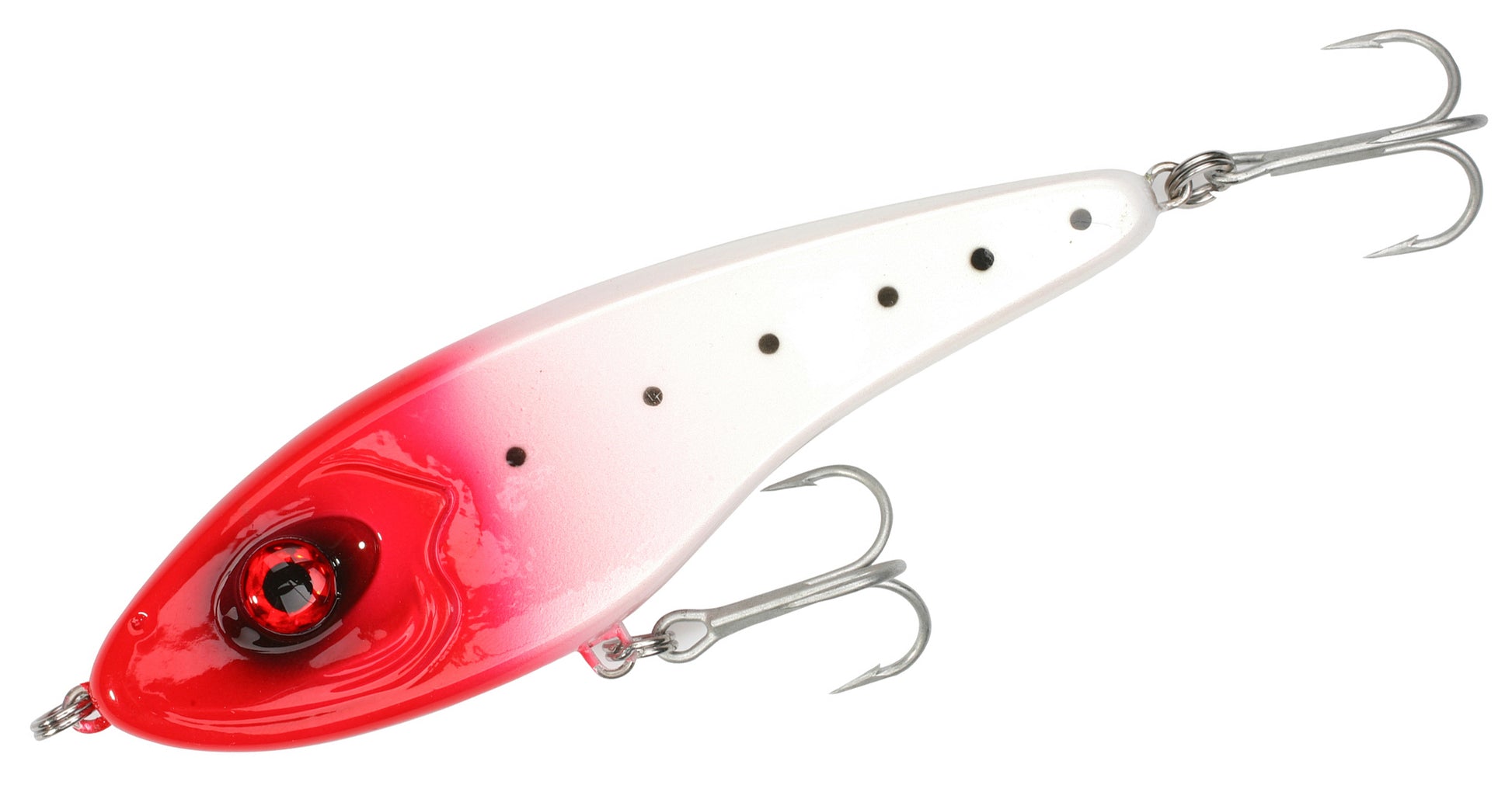 Mikado Fishunter Plate Wobbler 11.5cm in weissrotem Design, langsam sinkender Jerkbait für Hechte.