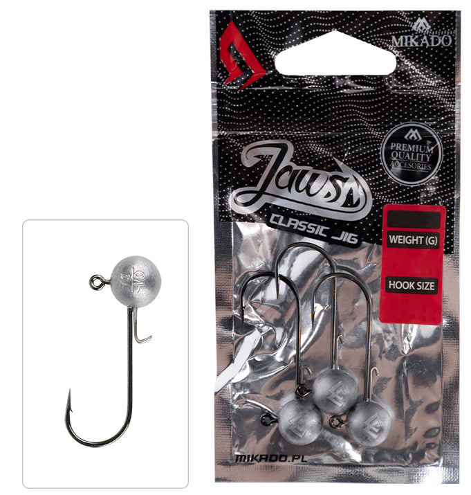 Mikado Jaws Classic Jigkopf 3g (Größe 3/0) mit Schraub-Feder & Augenstachel – Perfekt für leichte Gummifische auf Barsch & Zander.